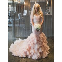 Trumpet/Mermaid Sleeveless Sweetheart Court Train Ruffles Organza Wedding Dresses