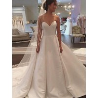 Ball Gown Sleeveless Sweetheart Court Train Satin Wedding Dresses