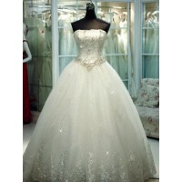 Ball Gown Strapless Beading Tulle Sleeveless Floor-Length Wedding Dresses