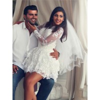 A-Line/Princess Scoop Lace Applique Long Sleeves Short/Mini Wedding Dresses