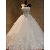 Ball Gown Tulle Beading Sweetheart Sleeveless Floor-Length Wedding Dresses