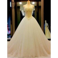 Ball Gown Sweetheart Tulle Beading Court Train Sleeveless Wedding Dresses
