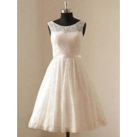 A-Line/Princess Scoop Lace Sleeveless Sash/Ribbon/Belt Knee-Length Wedding Dresses