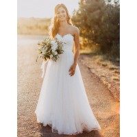 A-Line/Princess Sweetheart Tulle Ruched Sleeveless Floor-Length Wedding Dresses