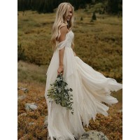 A-Line/Princess Chiffon Ruched Off-the-Shoulder Sleeveless Floor-Length Wedding Dresses