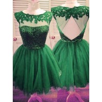 A-Line/Princess Bateau Sleeveless Tulle Applique Short/Mini Dresses