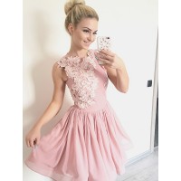 A-Line/Princess Scoop Sleeveless Chiffon Applique Short/Mini Dresses