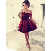 A-Line/Princess Ruffles Satin Off-the-Shoulder Sleeveless Short/Mini Dresses