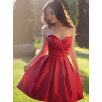 A-Line/Princess Satin Ruffles Sweetheart Sleeveless Short/Mini Dresses