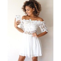 A-Line/Princess Chiffon Applique Off-the-Shoulder 1/2 Sleeves Short/Mini Dresses
