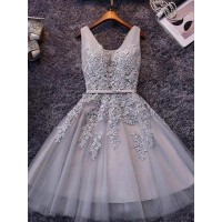 A-Line/Princess Sleeveless Straps Tulle Applique Short/Mini Dresses