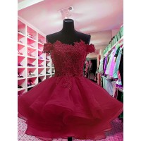 Ball Gown Off-the-Shoulder Cut Short With Applique Organza White Homecoming Dresses