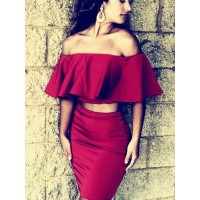 Sheath/Column 1/2 Sleeves Off-the-Shoulder Satin Two Piece Short/Mini Dresses