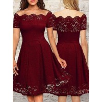A-Line/Princess Lace Ruffles Bateau Short Sleeves Short/Mini Dresses