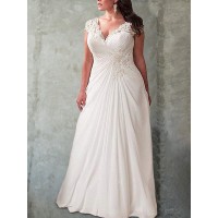 Empire Sweetheart Sleeveless Lace Sweep/Brush Train Chiffon Plus Size Wedding Dresses