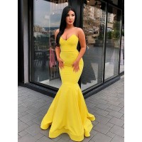 Trumpet/Mermaid Sleeveless Sweetheart Sweep/Brush Train Satin Dresses
