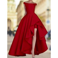 A-Line/Princess Sleeveless Off-the-Shoulder Asymmetrical Satin Dresses