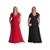 A-Line/Princess Short Sleeves V-neck Floor-Length Lace Chiffon Plus Size Dresses