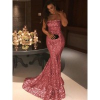 Trumpet/Mermaid Sleeveless Strapless Sweep/Brush Train Sequins Dresses