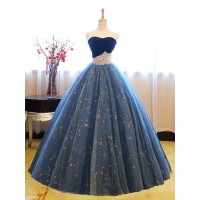 Ball Gown Sleeveless Sweetheart Floor-Length Beading Net Dresses