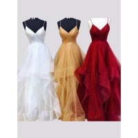 A-Line/Princess Sleeveless Spaghetti Straps Floor-Length Organza Ruffles Dresses
