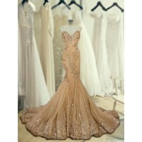 Trumpet/Mermaid Sleeveless Sweetheart Sweep/Brush Train Sequin Tulle Dresses