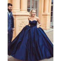 Ball Gown Sleeveless Sweetheart Sweep/Brush Train Ruffles Satin Dresses