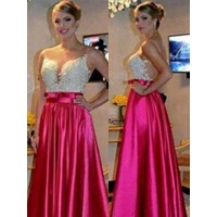A-Line/Princess Sleeveless Sweetheart Floor-Length Applique Satin Dresses