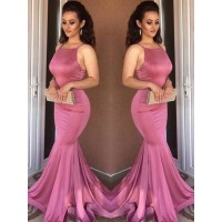 Trumpet/Mermaid Sleeveless Straps Sweep/Brush Train Ruffles Satin Dresses
