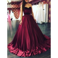 Ball Gown Sweetheart Sleeveless Sweep/Brush Train Ruffles Satin Dresses