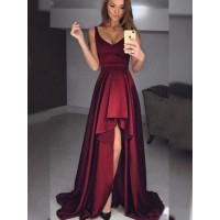 A-Line/Princess Sleeveless Straps Asymmetrical Ruffles Satin Dresses