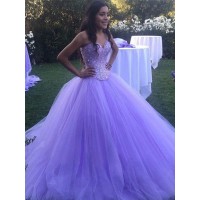 Ball Gown Tulle Beading Sweetheart Sleeveless Sweep/Brush Train Dresses