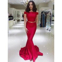 Trumpet/Mermaid Sleeveless Off-the-Shoulder Sweep/Brush Train Elastic Woven Satin Dresses