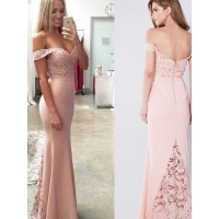 Sheath/Column Sleeveless Off-the-Shoulder Floor-Length Lace Spandex Dresses