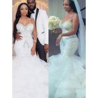 Trumpet/Mermaid Organza Beading Sweetheart Sleeveless Floor-Length Wedding Dresses