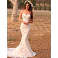 Trumpet/Mermaid Lace Applique Sweetheart Sleeveless Sweep/Brush Train Wedding Dresses