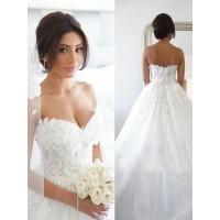 Ball Gown Tulle Applique Sweetheart Sleeveless Sweep/Brush Train Wedding Dresses