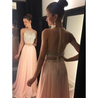 A-Line/Princess Sleeveless Scoop Beading Sweep/Brush Train Chiffon Dresses