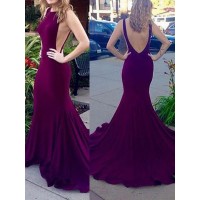 Sheath/Column Sleeveless Scoop Jersey Sweep/Brush Train Dresses