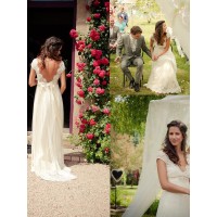 A-Line/Princess V-neck Sweep/Brush Train Sleeveless Beading Tulle Wedding Dresses