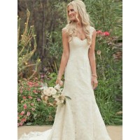 Trumpet/Mermaid Sleeveless Sweep/Brush Train V-neck Lace Wedding Dresses