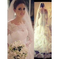 Trumpet/Mermaid Scoop Long Sleeves Lace Court Train Tulle Wedding Dresses
