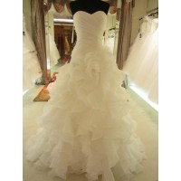 Ball Gown Ruffles Sweetheart Organza Sleeveless Court Train Wedding Dresses