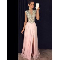 A-Line/Princess Sleeveless Bateau Chiffon Sequin Floor-Length Dresses