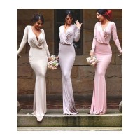 Sheath/Column V-neck Floor-Length Sleeveless Jersey Bridesmaid Dresses