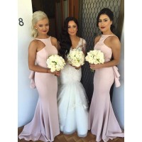 Trumpet/Mermaid Halter Sleeveless Sweep/Brush Train Satin Bridesmaid Dresses