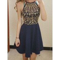 A-Line/Princess Sleeveless Scoop Beading Chiffon Short/Mini Dresses