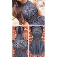 A-Line/Princess Sleeveless Scoop Beading Tulle Short/Mini Dresses