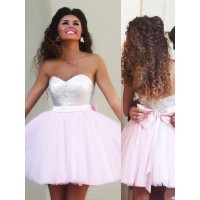A-Line/Princess Sleeveless Sweetheart Beading Tulle Short/Mini Dresses