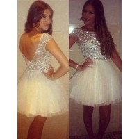 A-Line/Princess Sleeveless Scoop Beading Tulle Short/Mini Dresses